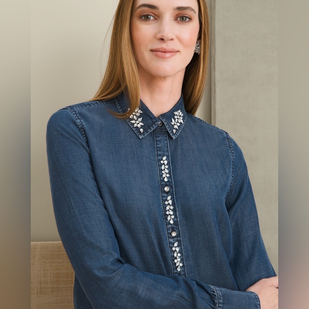 Chicos Embellished Denim Tunic